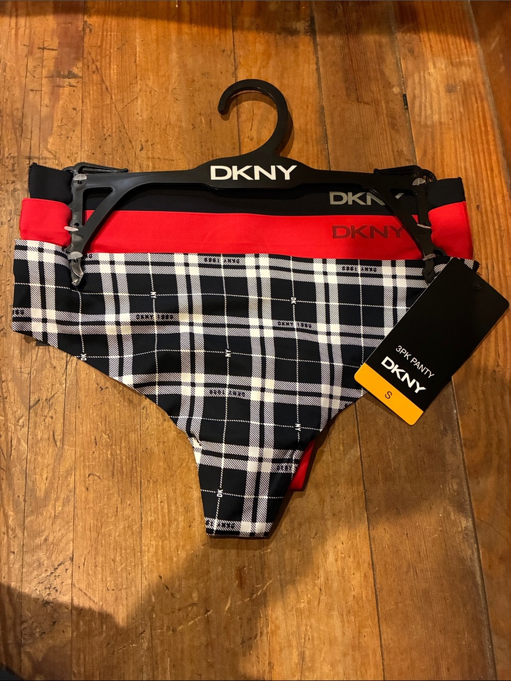 DKNY Thong 3-Pack — NWT Sz Small Black, Red, Black Plaid